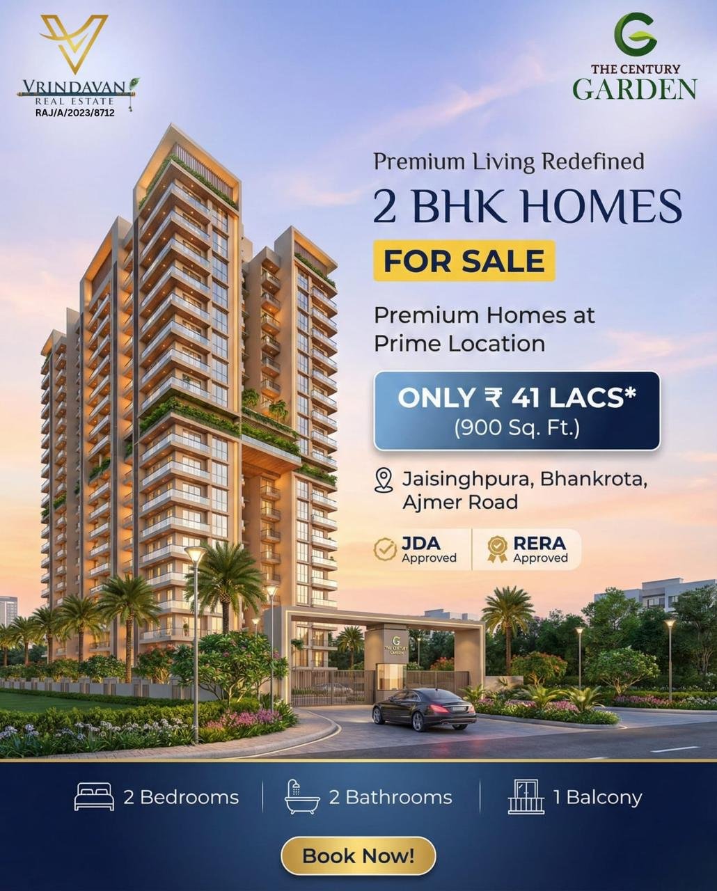 Century Garden 2BHK flats in Ajmer Road Jaipur - Apartment For Sale | Jaipur Dream Homes